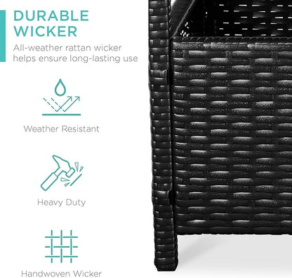 Best Choice Products Wicker Side Table with Umbrella Hole, Square PE Rattan Outdoor End Table for Patio, Garden, Poolside, Deck w/UV-Resistant Frame, Storage Space - Black