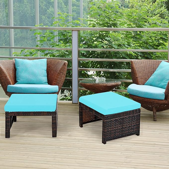 Tangkula 2 Pieces Patio Rattan Ottomans, All Weather Outdoor Footstool Footrest Seat with Soft Cushion, Hidden Zipper - Photo 4