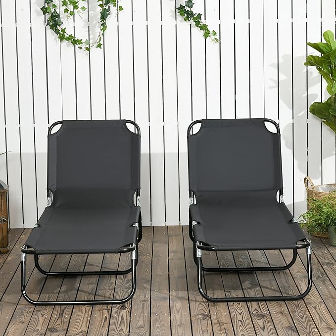 Outsunny 2 Piece Folding Chaise Lounge Pool Chairs, Outdoor Sun Tanning Chairs with 5-Level Reclining Back - Photo 9