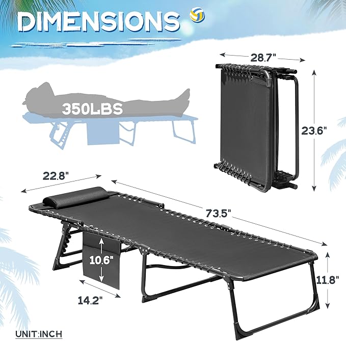 Devoko Lounge Beach Chair for Adults, Outdoor Sun Tanning Chair, Portable Folding Camping Lay Chaise Lounge Chairs for Outside Beach Pool Reading, Sunbathing (1, Gery)