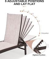 Crestlive Products Outdoor Lounge Chairs, Aluminum Pool Chaise Lounge Chairs, Adjustable Five-Position Tanning Recliner - Photo 5