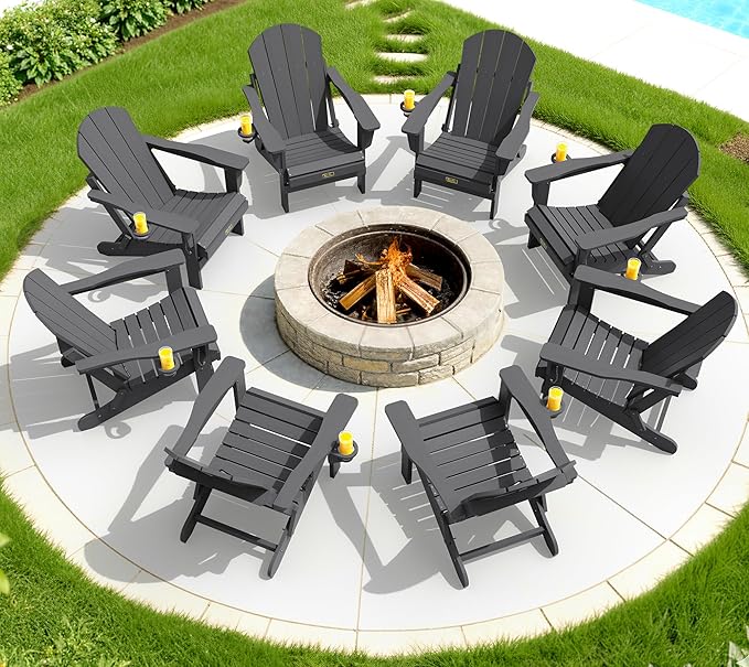 SERWALL Folding Adirondack Chair with Cup Holder Set of 2, All Weather Adirondack Chairs - Photo 2