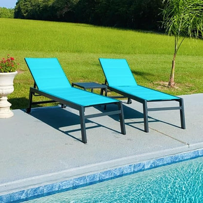 PURPLE LEAF Extra Large Outdoor Chaise Lounge 2 Pieces Aluminum Patio Lounge Chair with Wheels Reclining Chair for Patio Pool Beach Sunbathing Turquoise Blue Oversized Lounger