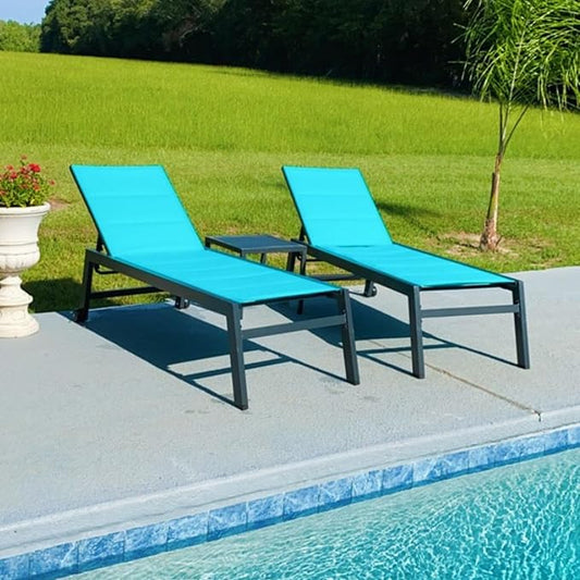 PURPLE LEAF Extra Large Outdoor Chaise Lounge 2 Pieces Aluminum Patio Lounge Chair with Wheels Reclining Chair for Patio Pool Beach Sunbathing Turquoise Blue Oversized Lounger