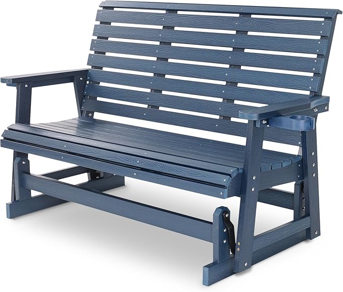 HIPS Patio Glider with Cup Holders, Durable Poly Lumber Material, All-Weather Resistant - Photo 1