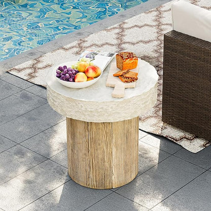HOMPUS Outdoor Dining Table, Concrete Coffee Table Round, 20 inches with MgO Tabletop, Antique Beige for Patio, Garden, Backyard