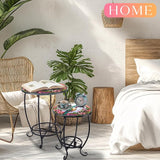 2 Pcs Outdoor Side Table Small Patio Round Mosaic Accent End Table Indoor Plant Metal Coffee Tea Tables for Patio Yard - Photo 4