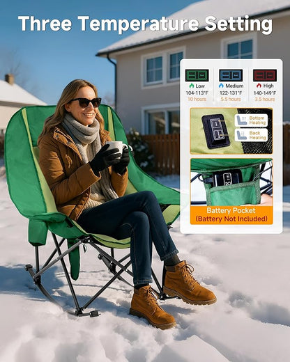 Slsy Oversized Heated Rocking Camping Chair for Adults, 400 lbs Heavy Duty Padded Recliner with Side Pocket, Cup Holder & Carry Bag, Foldable Outdoor Lawn Chair for Patio, Backyard, or Camp
