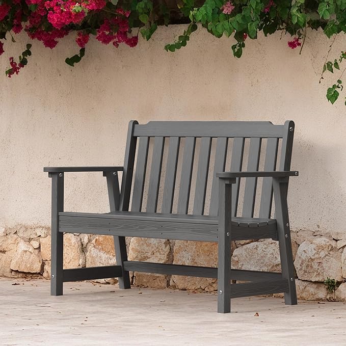 Ciokea 49" Heavy Duty Outdoor Bench, HDPE Weatherproof Porch Benches, Durable 2-Person Garden Benches with 660 Lbs - Photo 1