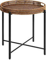 Brown Small Round End Table, 19in Rattan End Tables, Wicker Rattan Side Table, Round Sofa Side Table - Photo 1