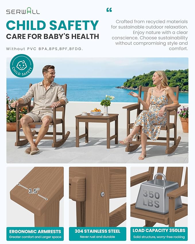 SERWALL Outdoor Rocking Chairs Set of 4 with 2 Side Tables - Photo 3