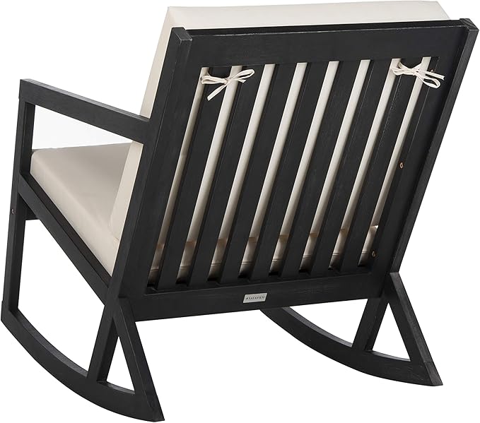 Safavieh PAT7013F Outdoor Collection Vernon White Rocking Chair, Black/Beige