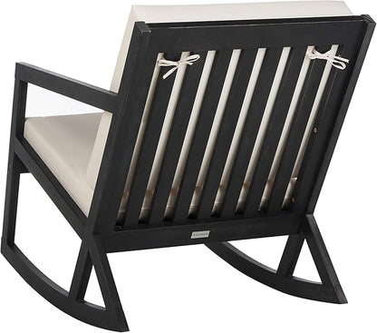 Safavieh PAT7013F Outdoor Collection Vernon White Rocking Chair, Black/Beige