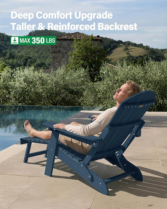 YEFU Adjustable Adirondack Chair with Retractable Ottoman Set of 8,Folding Adirondack Chair with Cup-Holder, Outdoor Chairs with Footrest,Weather Resistant Fire Pit Chairs,for Patio Lawn