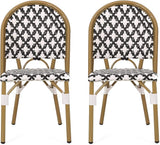 Christopher Knight Home Anastasia Outdoor French Bistro Chair (Set of 2), Black + White + Bamboo Print Finish - Photo 1
