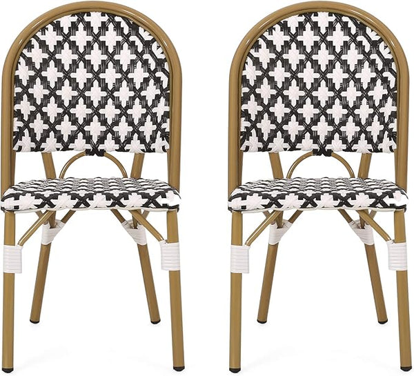 Christopher Knight Home Anastasia Outdoor French Bistro Chair (Set of 2), Black + White + Bamboo Print Finish - Photo 1