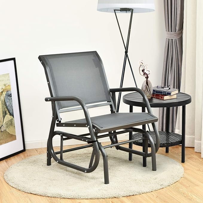 Giantex Swing Glider Chair W/Study Metal Frame Comfortable Patio Chair Love-Seat for Garden, Porch, Backyard, Poolside - Photo 8