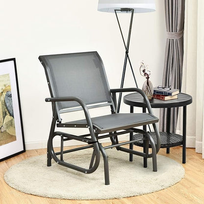 Giantex Swing Glider Chair W/Study Metal Frame Comfortable Patio Chair Love-Seat for Garden, Porch, Backyard, Poolside, Lawn Outdoor Rocking Chair (1, Gray)