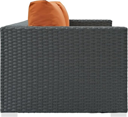 Modway Sojourn Wicker Rattan Outdoor Patio Sunbrella Fabric Loveseat in Canvas Tuscan