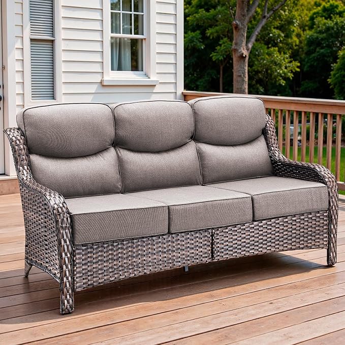 71'' Patio Couch Outdoor Wicker Sofa, Heavy Duty All-Weather Rattan 3-Seater Sofa with Deep Seating and Removable Cover - Photo 1