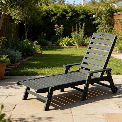 Domi Patio Lounge Chair Outdoor, HDPE Outdoor Chaise Lounge with Reclining Backrest, Pool Lounger Chair for Outside, Poolside, Sunbathing Tanning, Grey