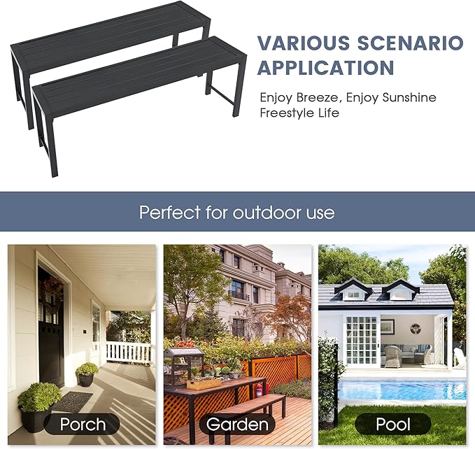 VICLLAX Outdoor Bench 2 Pieces, 51" Long Garden Bench, Backless Porch Patio Bench Metal Park Bench, Black