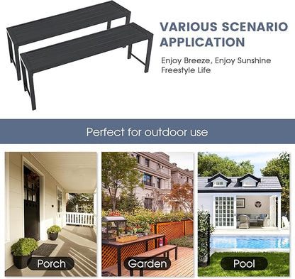 VICLLAX Outdoor Bench 2 Pieces, 51" Long Garden Bench, Backless Porch Patio Bench Metal Park Bench, Black