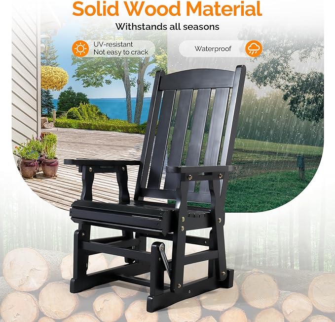 VINGLI Wooden Patio Glider, Heavy Duty 600 LBS Outdoor Glider with Cup Holders - Photo 6