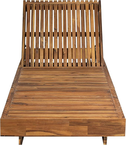 Christopher Knight Home Habers Chaise Lounge Chair Outdoor, Acacia Wood Garden Sun Lounger, Adjustable Backrest Single Lounge Sofa, 77'' Patio Recliner Chair for Poolside Backyard, Teak (Frame Only)