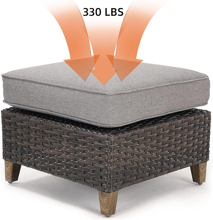 Grand patio Outdoor Furniture, Patio Wicker Sectional Sofa Modular Furniture Set Single Sofa with Thick Cushions for Deck Porch Poolside Garden (Ottoman)