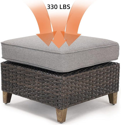 Grand patio Outdoor Furniture, Patio Wicker Sectional Sofa Modular Furniture Set Single Sofa with Thick Cushions for Deck Porch Poolside Garden (Ottoman)