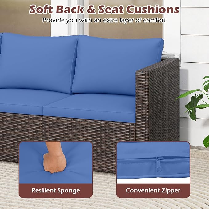Tangkula 3 Seat Outdoor Wicker Sofa Set, Modular PE Rattan Patio Cushioned Sectional Couch Set - Photo 9