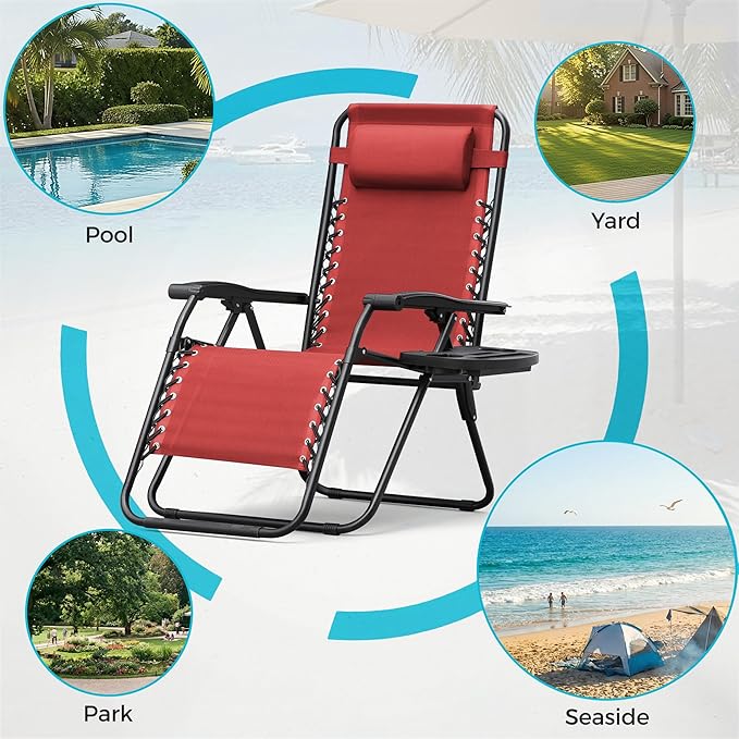 Homall Zero Gravity Chair Patio Folding Lawn Outdoor Lounge Gravity Camp Reclining Lounge Chair with Cup Holder Pillows - Photo 7