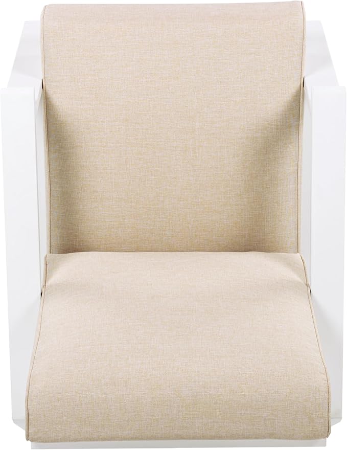 Christopher Knight Home Smeb Lounge Chair Outdoor with Cushions, Acacia Wood Adirondack Chair, Slatted Design Side Chair, Extra Seating for Balcony Backyard Poolside Garden, White + Beige