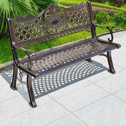 Outdoor Bench Chair Cast Aluminum Garden Bench Patio Bench All-Weather Park Bench for Backyard Porch Lawn (130cm Park Bench)