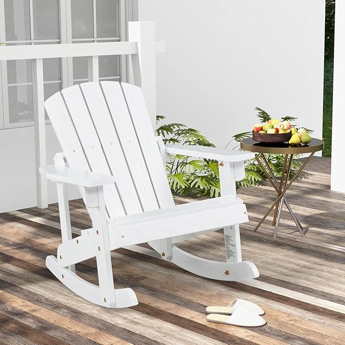 Giantex Wooden Adirondack Rocking Chairs Set of 4 - Kids Outdoor Rocker with Slatted seat, Smooth Rocking Feet, 300LBS Weight Capacity, Porch Rocking Chair for Balcony, Backyard, Poolside (4, White)