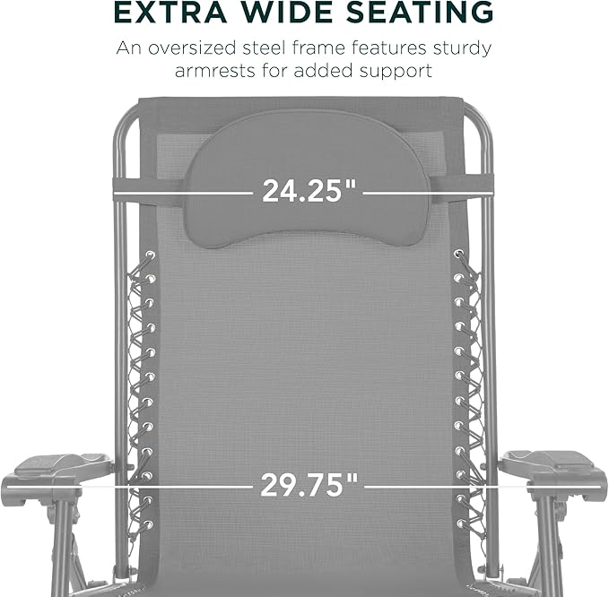 Best Choice Products Oversized Zero Gravity Chair, Folding Outdoor Patio Lounge Recliner w/Cup Holder Accessory Tray, Pillow - Dove Gray