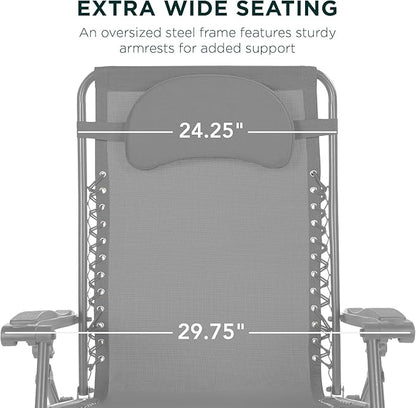 Best Choice Products Oversized Zero Gravity Chair, Folding Outdoor Patio Lounge Recliner w/Cup Holder Accessory Tray, Pillow - Dove Gray