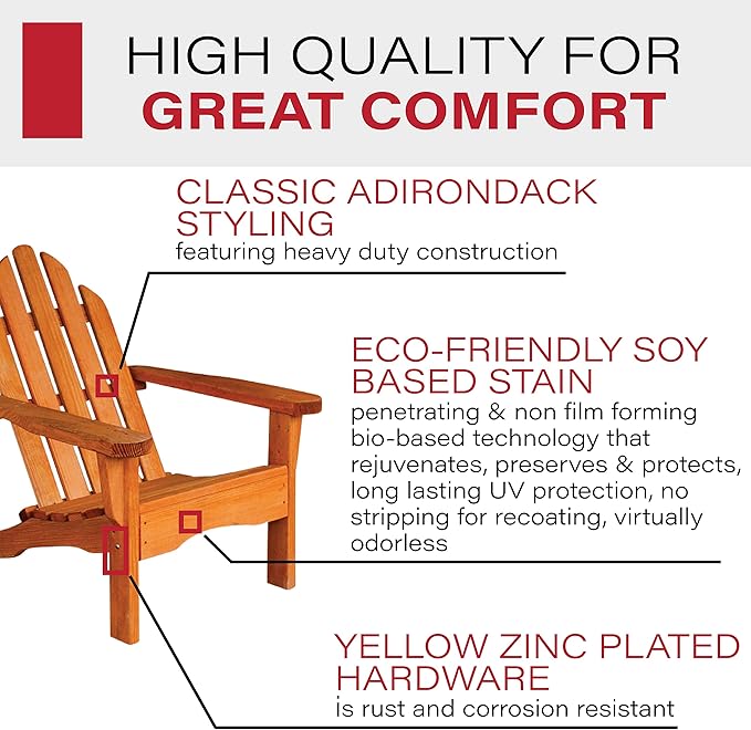Amish Casual Heavy Duty Adirondack Chair in Cedar - Authentic Amish Craftmanship from Treated Pine, Outdoor Chair Made in The USA, 800 Lb Weight Capacity