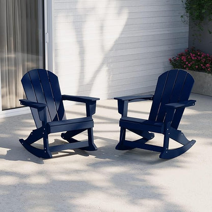 WestinTrends Malibu 2 Piece Set Outdoor/Patio Poly Adirondack Rocking Chairs (2 Seater), Navy Blue