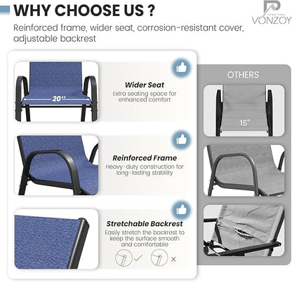 Patio Dining Chairs Set of 6, Outdoor High Stacking Chairs，Breathable Seat Fabric and Alloy Steel Frame for Backyard, Porch, Garden, Sunroom (Blue)