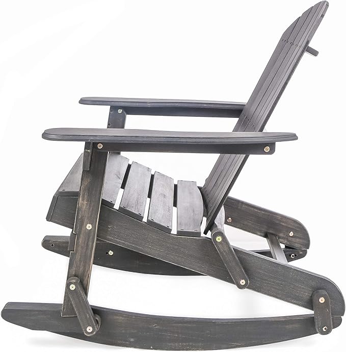 Christopher Knight Home Malibu Outdoor Acacia Wood Adirondack Rocking Chair, Dark Grey - Photo 9