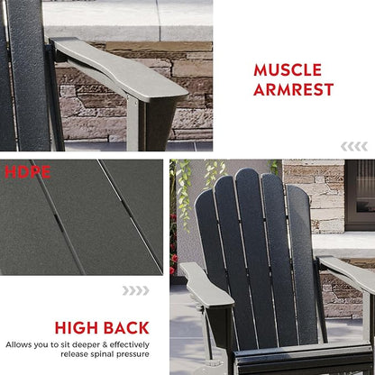 Costaelm Lakeview 3-Piece Adirondack Chairs with Cup Holders and Coffee Table Set, Gray