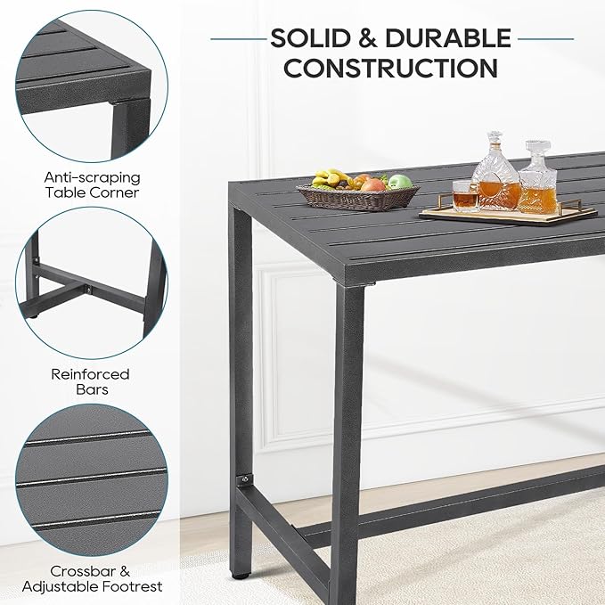 Outdoor Bar Table, Patio Console Pub Height Table with Powder Coated Steel Frame - Photo 4