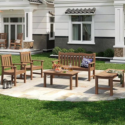 Stoog All-Weather Outdoor Coffee Table, HIPS Patio Coffee Tables for Outdoor, Modern Rectangle End Table for Backyard, Porch, Garden, Pool & Deck, Teak