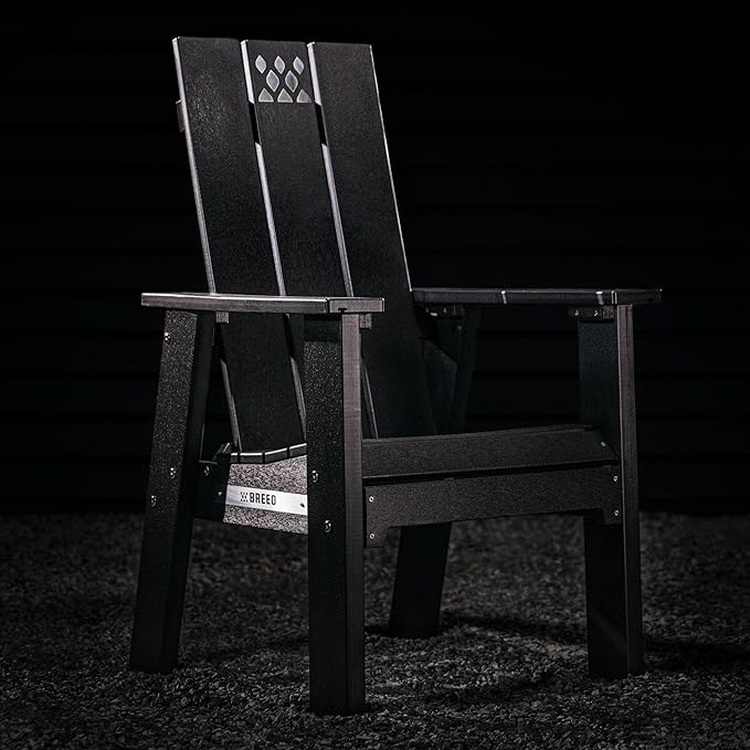 Breeo X Series Adirondack Campfire Chair – Poly Lumber Fire Pit Seat with 304 Stainless Steel Accents, Outdoor Patio & Camping Essentials with Arm Rest - Ergonomic, Sustainable Outdoor Chair - Black