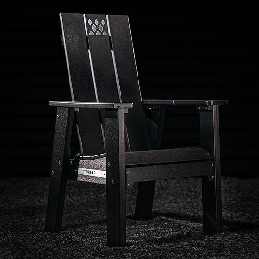 Breeo X Series Adirondack Campfire Chair – Poly Lumber Fire Pit Seat with 304 Stainless Steel Accents, Outdoor Patio & Camping Essentials with Arm Rest - Ergonomic, Sustainable Outdoor Chair - Black