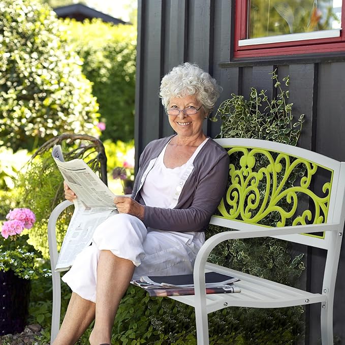 VINGLI Outdoor Bench for Patio Metal Garden Bench w/PVC Back Pattern - Photo 2