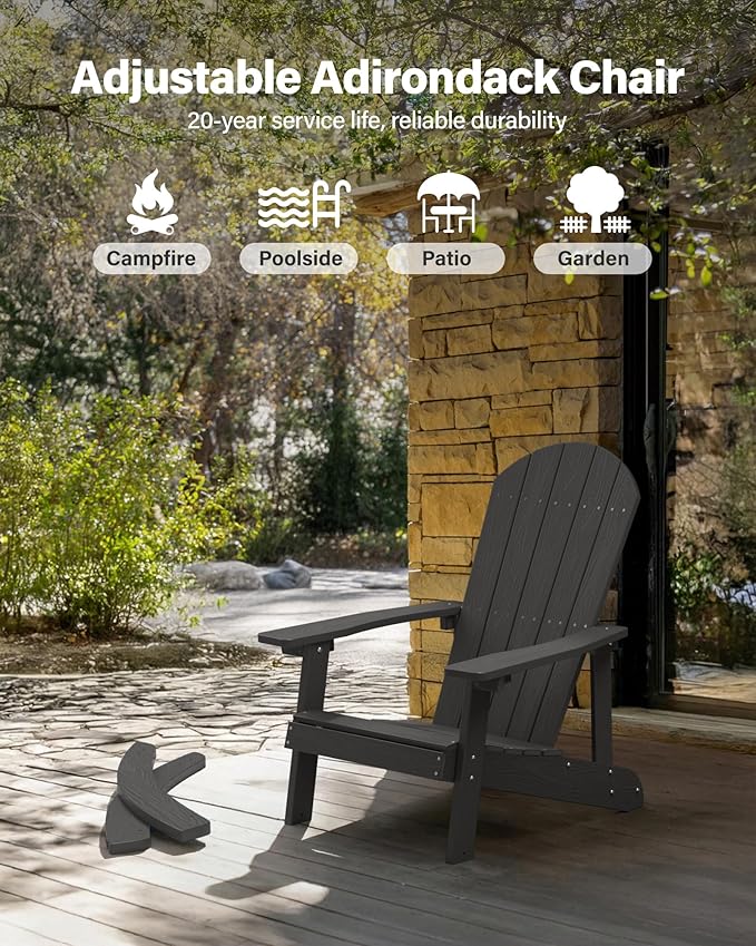 YEFU Outdoor Rocking Chair,Adirondack Rocking Chair,Patio Rocker Chair with Wide Back,Oversized Rocker Chair Look Like Real Wood, for Lawn, Porch, Backyard, Indoor and Garden(Black)