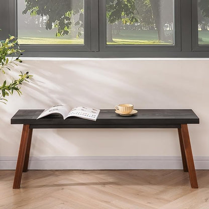 Solid Wood Bench - Minimalist Design, Acacia Wood Construction, Black Mix Brown Color, Versatile for Entryway, Living Room, Bedroom & Outdoors, Easy Assembly & Weather-Resistant